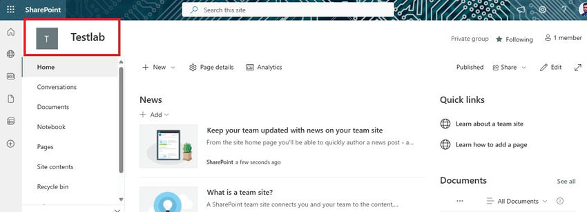 Created site is in place